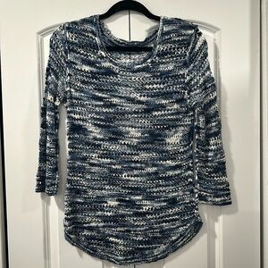 Dressbarn Blue & White Mesh Sweater, Size Small